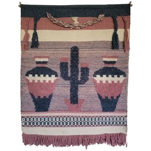 VTG Southwestern Woven Tapestry Wall Hanging Fiber Art Textile Saguaro Western